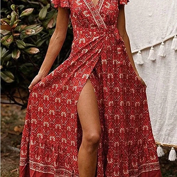 chinese dress ladies ZESICA Sleeveless Square Neck Tiered Swing Maxi Dress – zesica